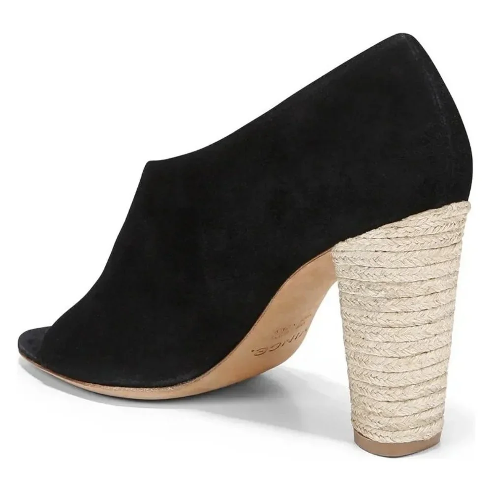 🆕 VINCE Persey Suede Jute Block Heel Pumps Sandal Shoes Black 9 - Picture 3 of 13